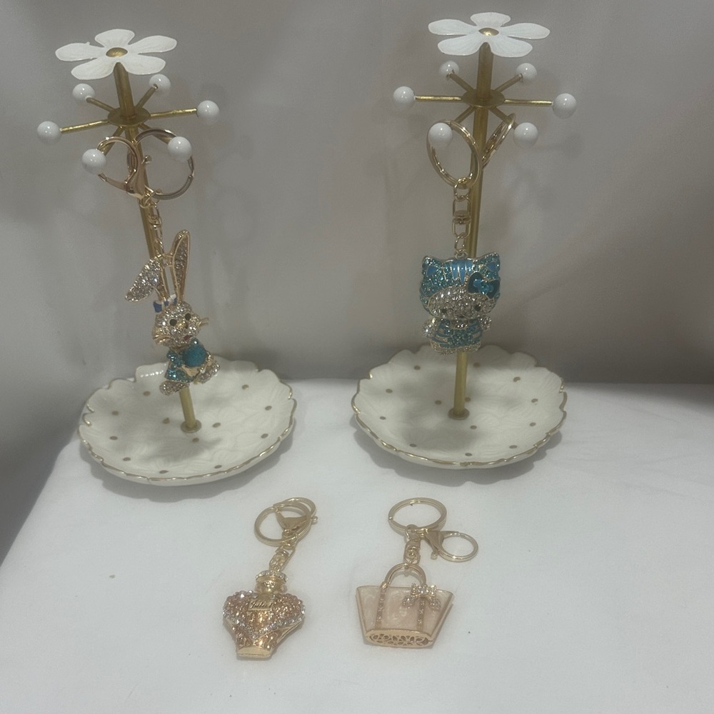 Gold and Blue Keychain Set of 4